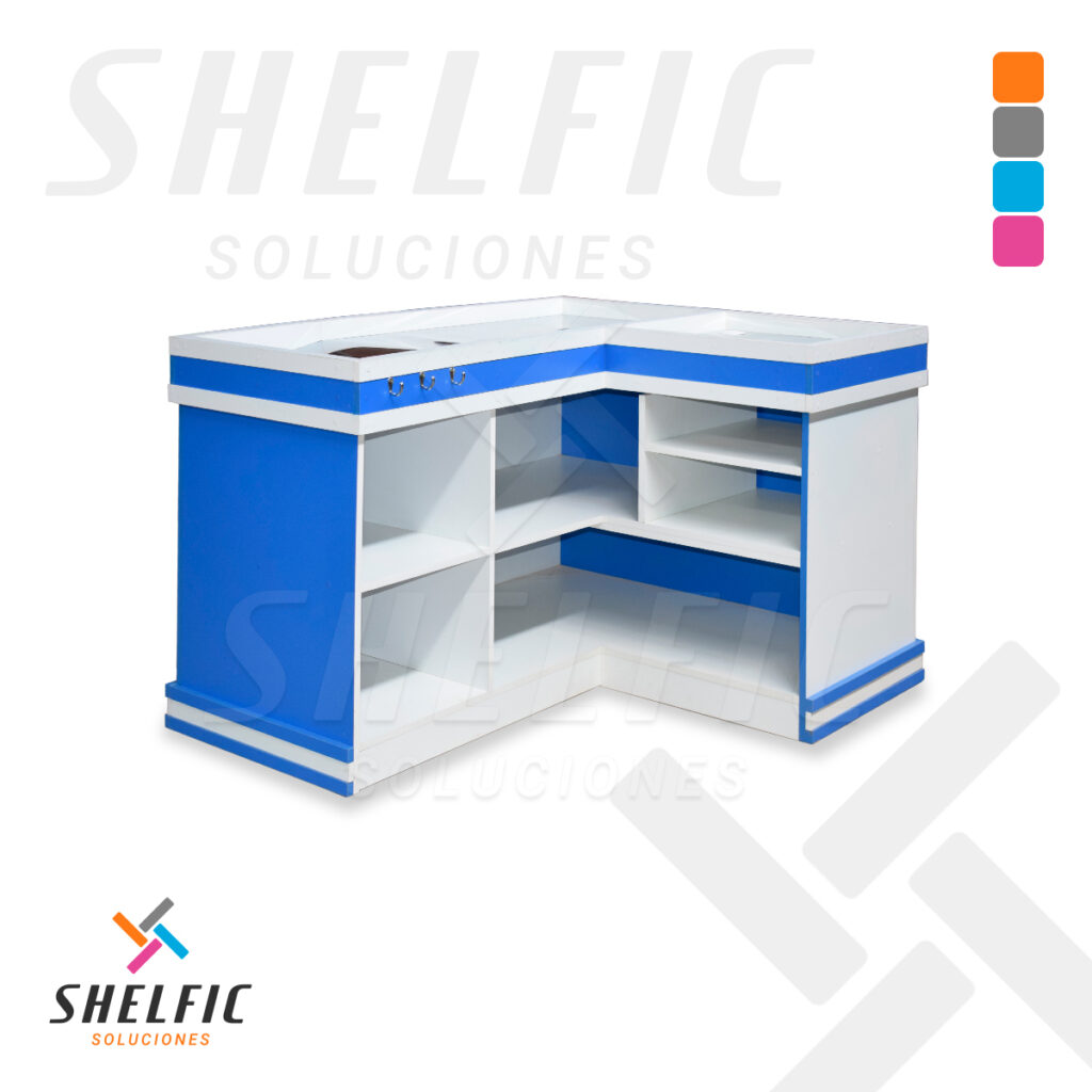 CheckOut de Melamina en color Azul y Blanco Interior